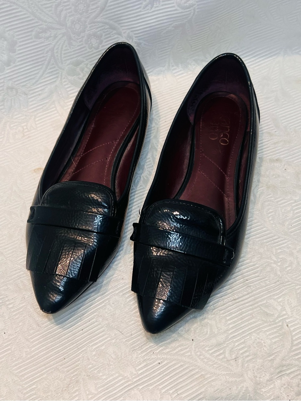 Franco Sarto Helsa Pointed Toe Black Flats Size 7 Patent